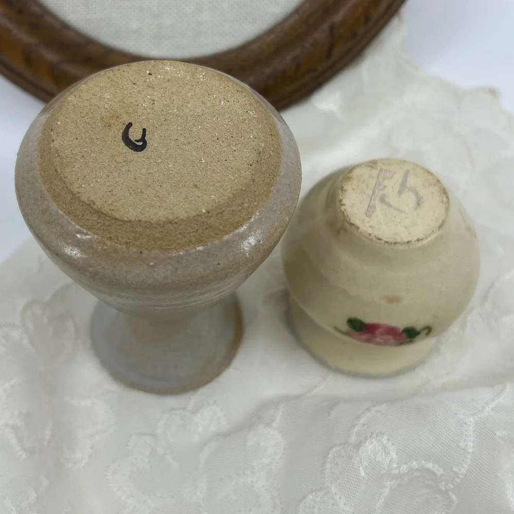 Vintage Handmade Pottery Floral Vases Pair of Miniature Vases Cottagecore 3.5